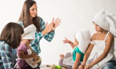 Charming young mother shows a master class